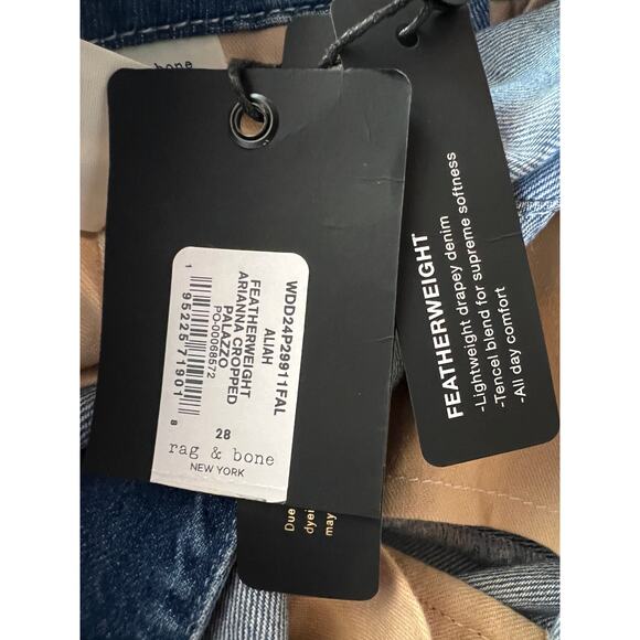 RAG & BONE WMNS 28 FEATHERWEIGHT ARIANNA CROPPED PALAZZO BLUE WIDE LEG JEANS NEW - Picture 13 of 14
